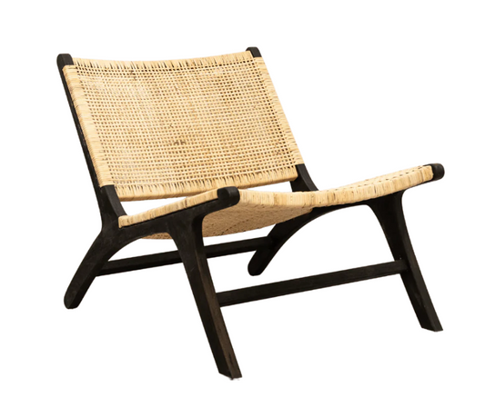 Black Teak Wood Rattan Lounge Chair