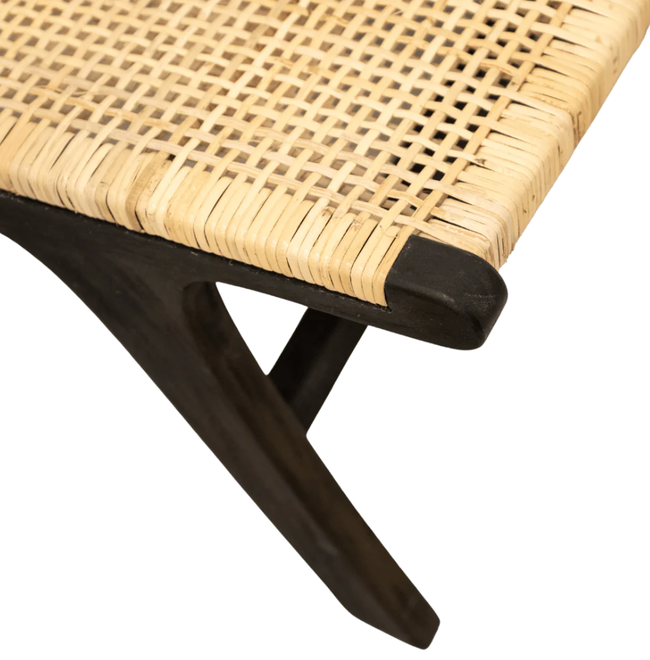 Black Teak Wood Rattan Lounge Chair