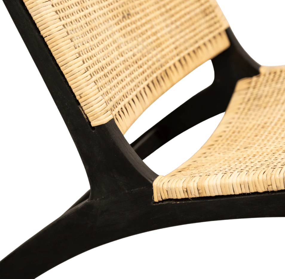 Black Teak Wood Rattan Lounge Chair