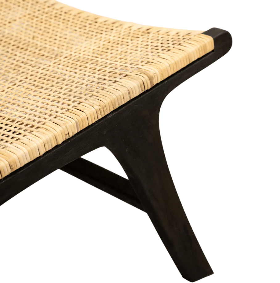 Black Teak Wood Rattan Lounge Chair