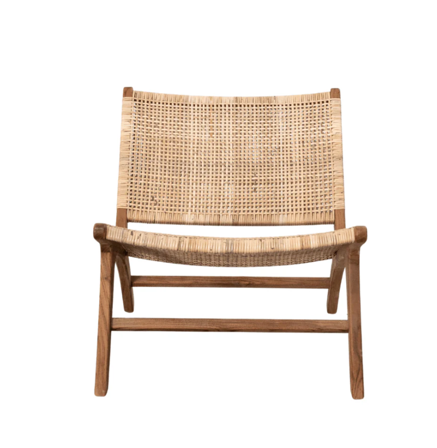 Black Teak Wood Rattan Lounge Chair