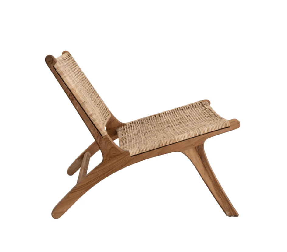 Black Teak Wood Rattan Lounge Chair