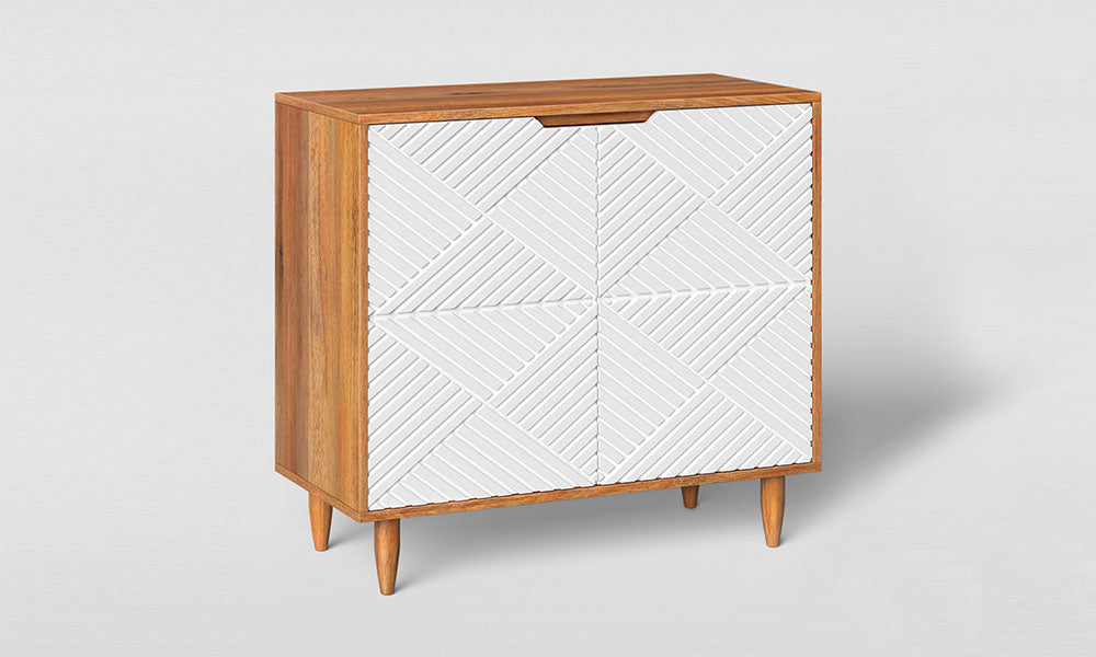 Brown White Geometric Doors Storage Cabinet