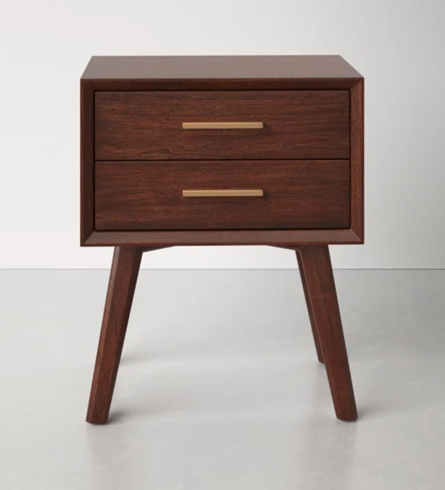 Walnut Solid Wood 2 Drawer Nightstand