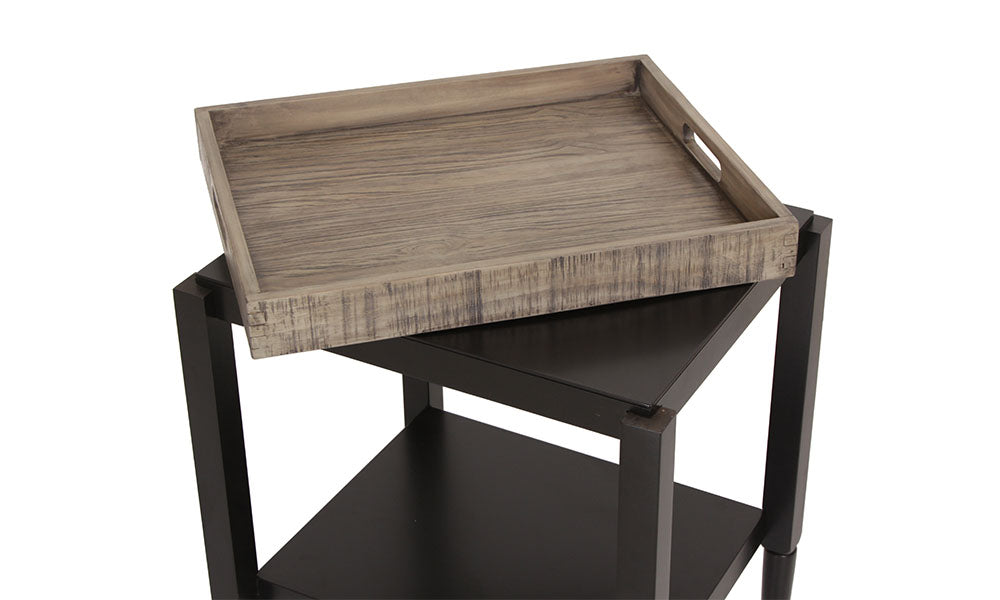 Black Wood Veneer Side Table with Detachable Tray