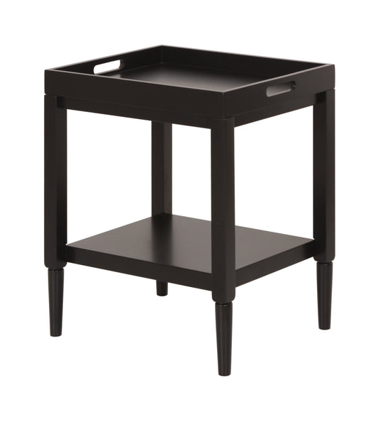 Black Wood Veneer Side Table with Detachable Tray