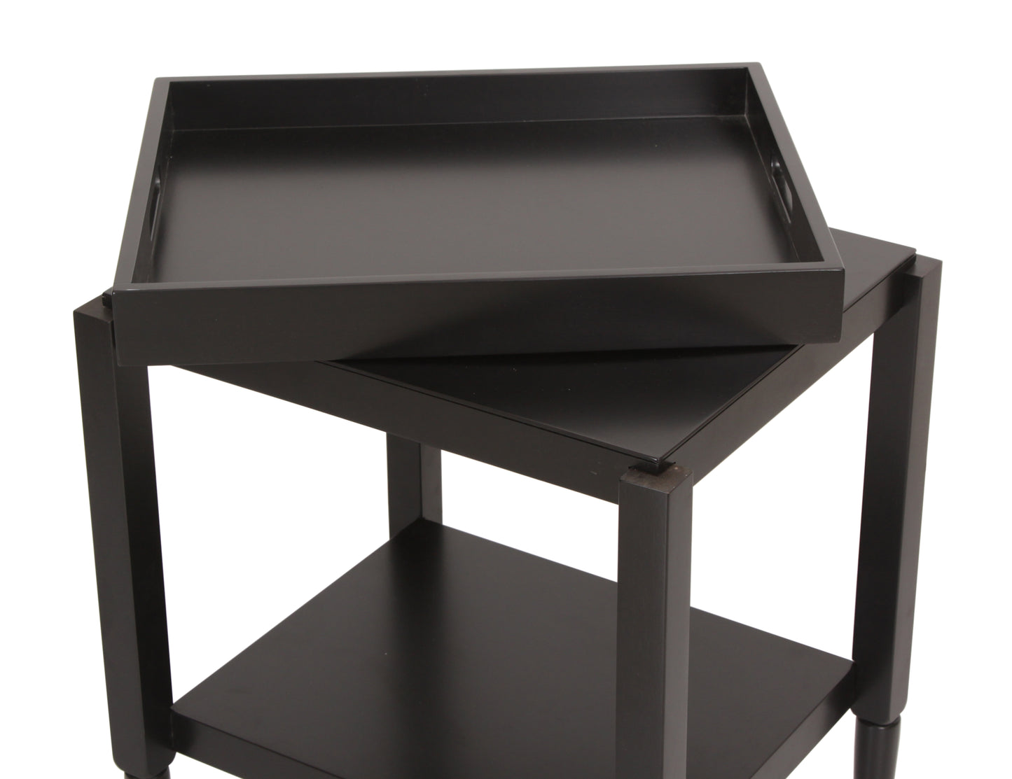 Black Wood Veneer Side Table with Detachable Tray