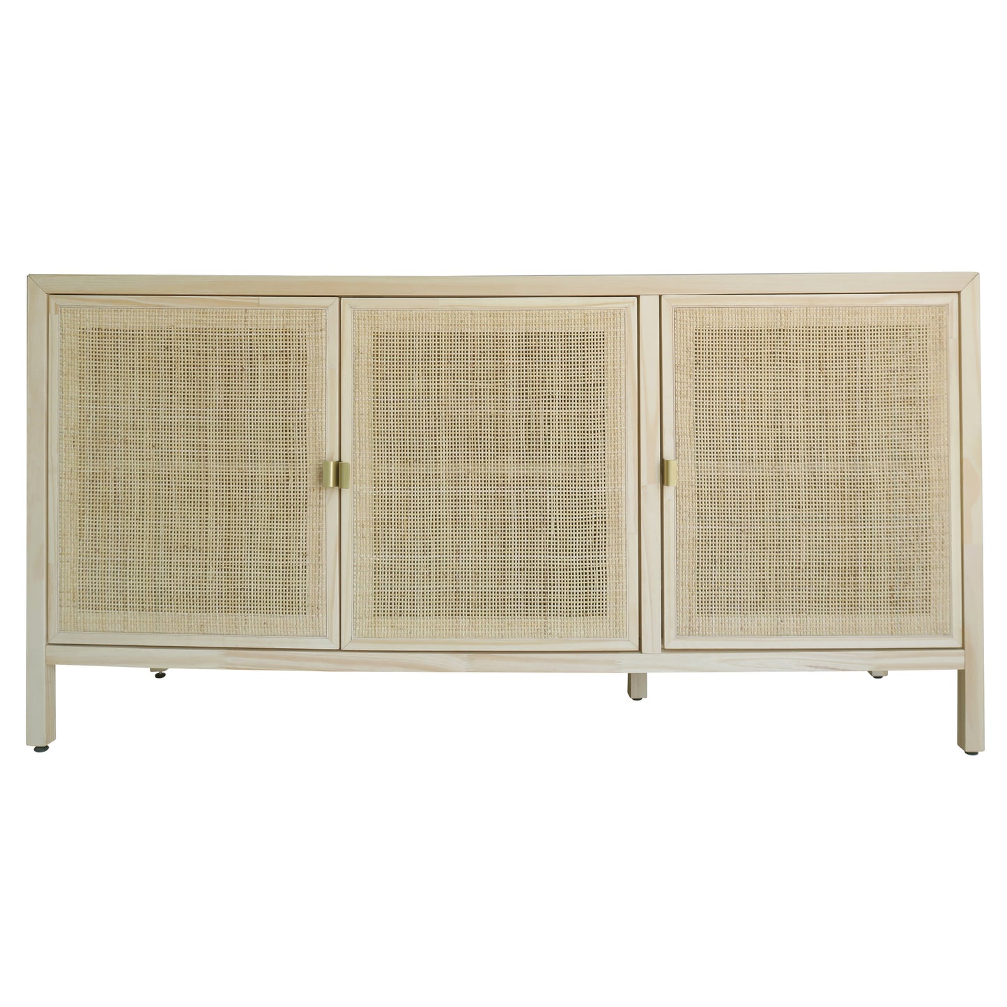 50" Pine Wood, Rattan Webbing 3 Door Sideboard