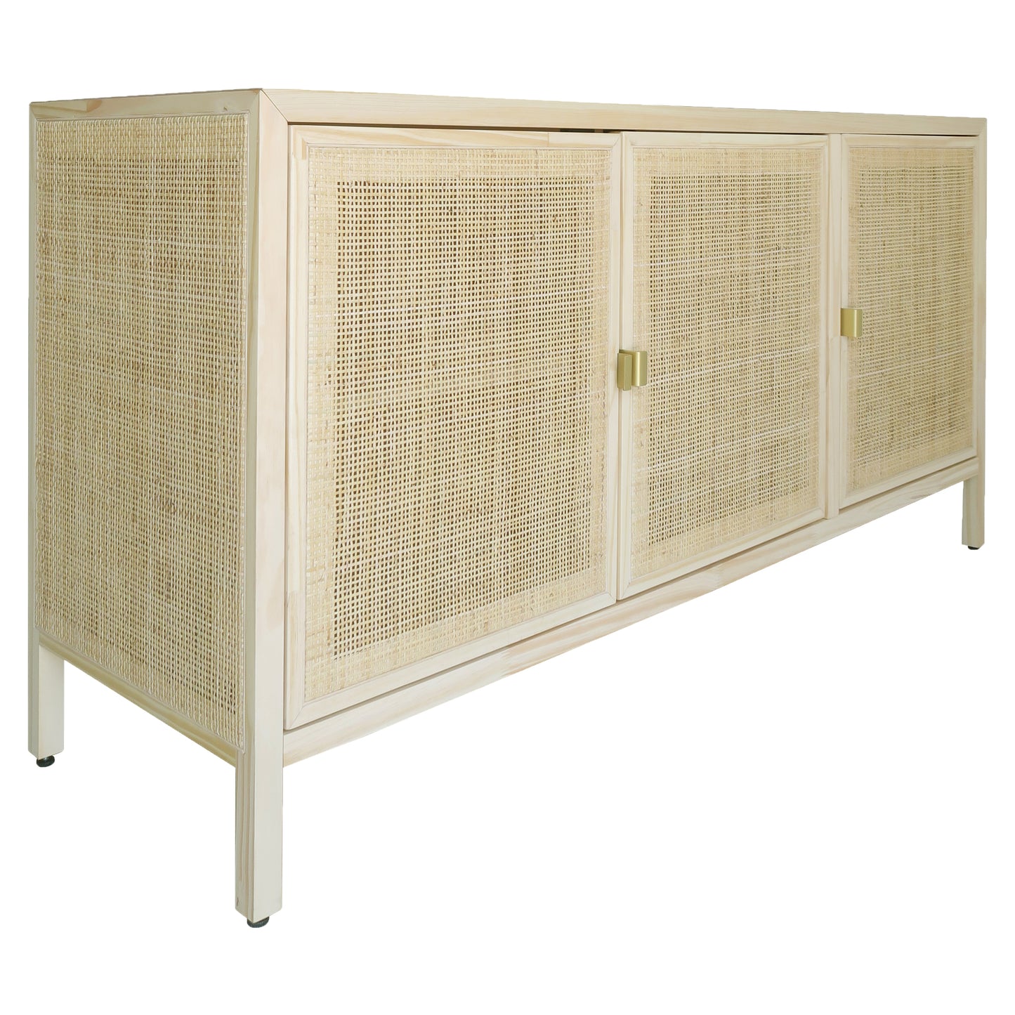 50" Pine Wood, Rattan Webbing 3 Door Sideboard