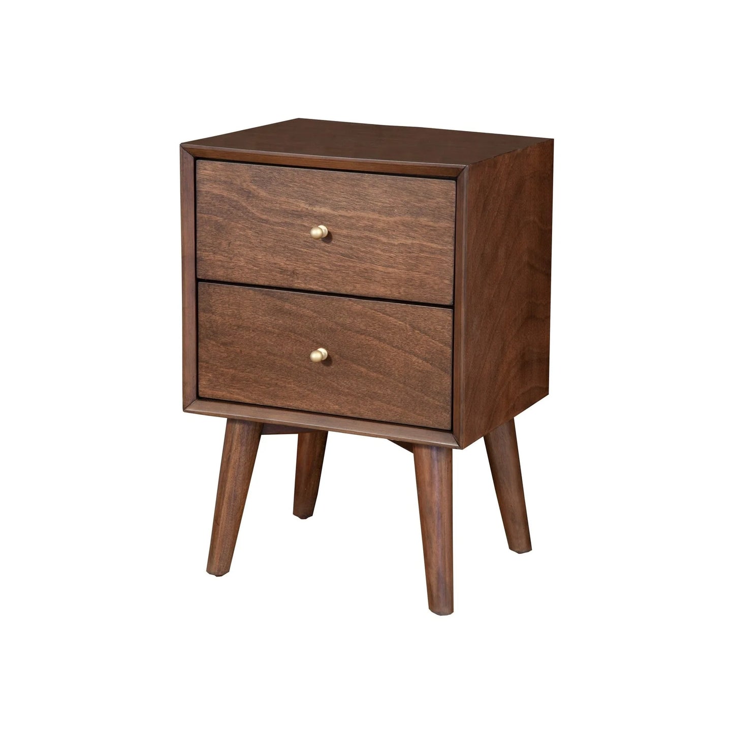 Walnut Solid Wood 2 Drawer Nightstand